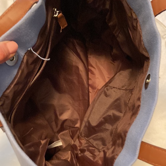 Good Vibes Only canvas tote light blue with blue script faux leather straps - Picture 4 of 4